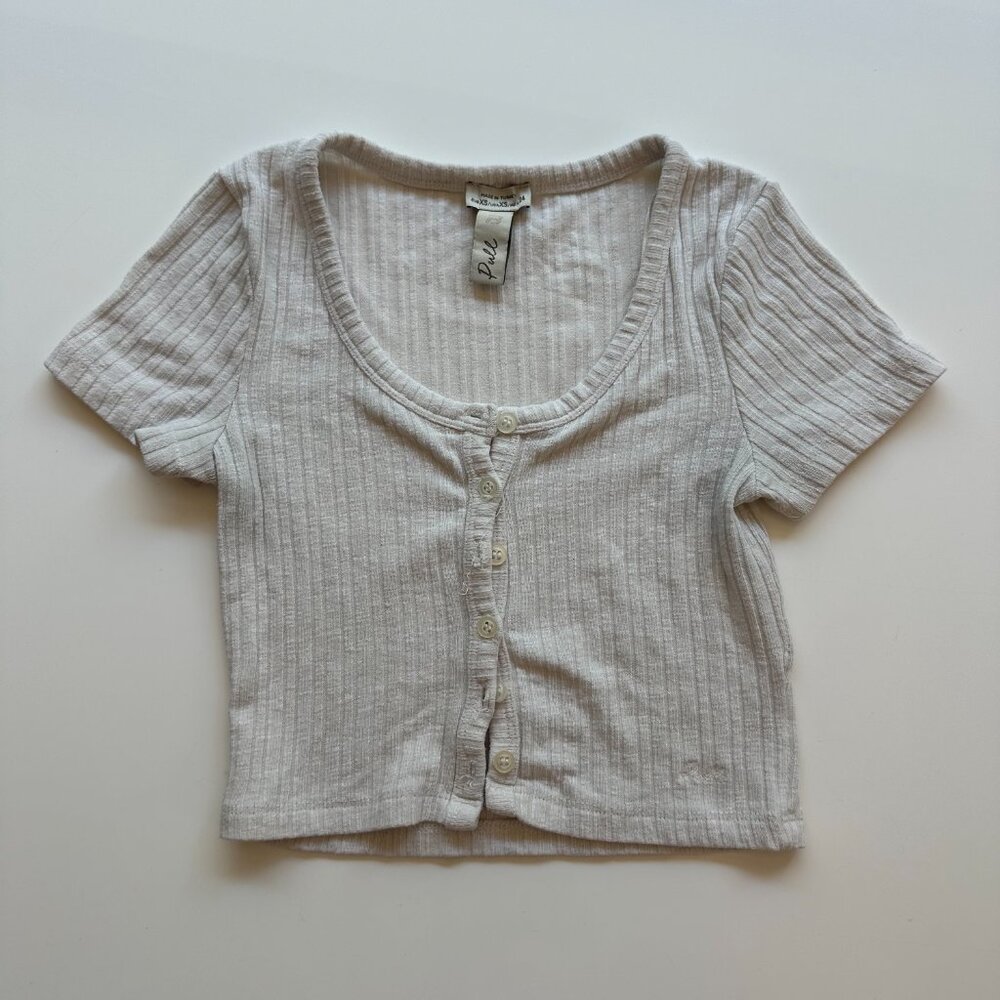 Pull & Bear White Button up baby tee - XS